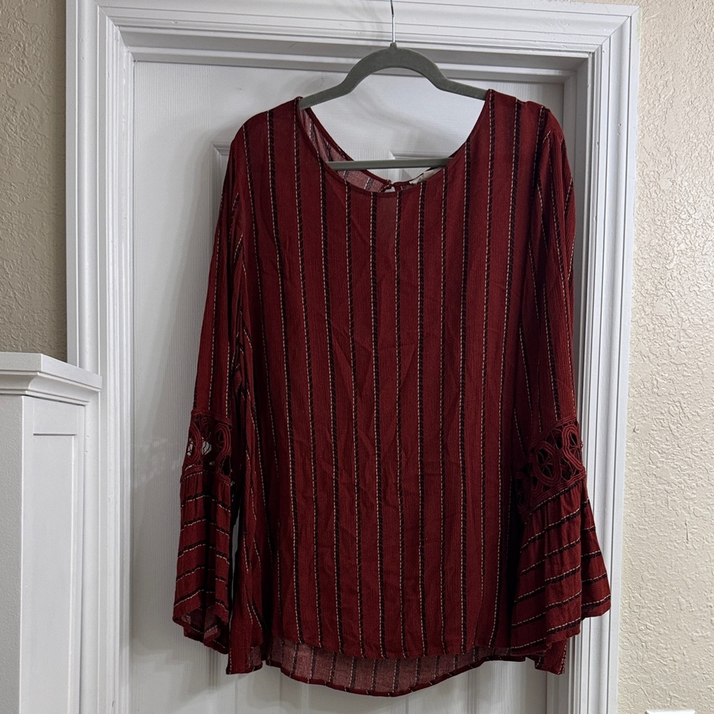 Elegant Burgundy Striped Women's Top